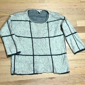 Eileen Fisher Gray windowpane plaid wool & organic cotton sweater sz XS